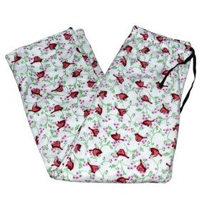 Goodnight Kiss Graphic Print Cardinal Bird Fleece Sleep Pants Sz Large White